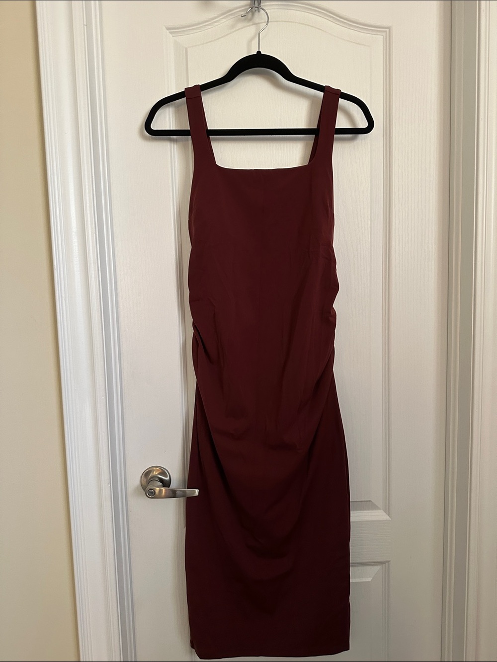 Maternity Burgundy Square-Neck Midi Dress - Picture 2 of 6